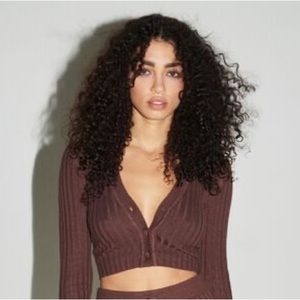 NWT Dynamite Cropped Knit Cardigan in Dark Mahogany